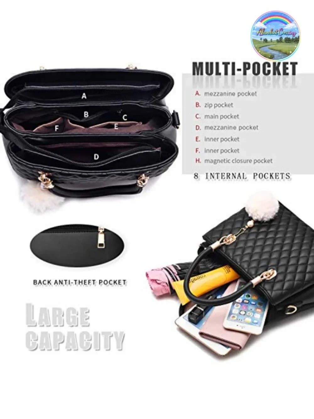 Women's Satchel Handbag Top Handle Shoulder Bag Faux Leather with Pompon